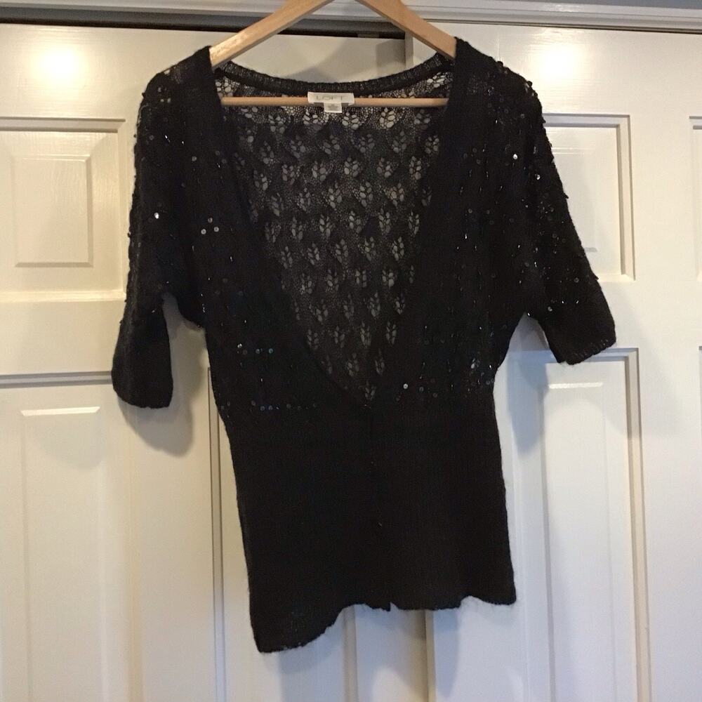 VTG Loft Sheer Mohair Blend SS Sweater Sz M Beaded Y2K Witchy Dark Fairy Goth